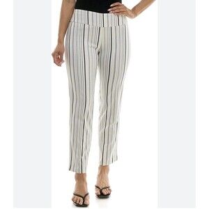 Zac & Rachel White Striped Ankle Pants Women’s 12 Stretch Wide Waistband